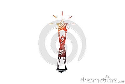 The best, rating, professional vector concept. Hand drawn sketch isolated illustration Vector Illustration